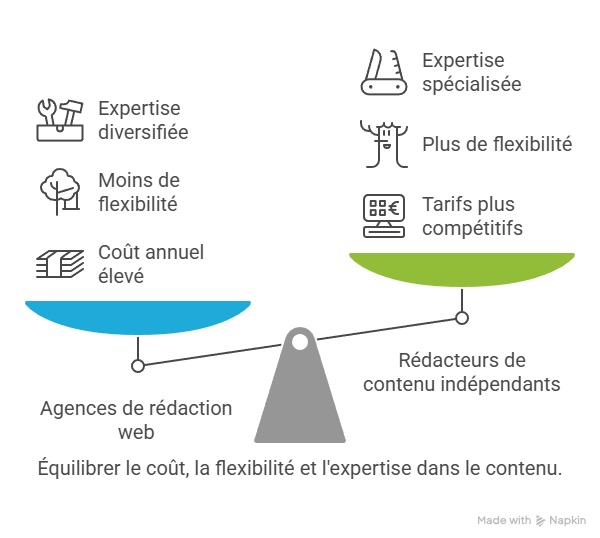 Comparatif des prix d'une agence de rédaction web et d'un rédacteur web freelance